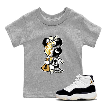 11s Gratitude shirt to match jordans Stitched Hustle Bear sneaker tees Air Jordan 11 Retro Gratitude SNRT Sneaker Tees Youth Kid's Baby Shirt Heather Grey 1 T-Shirt