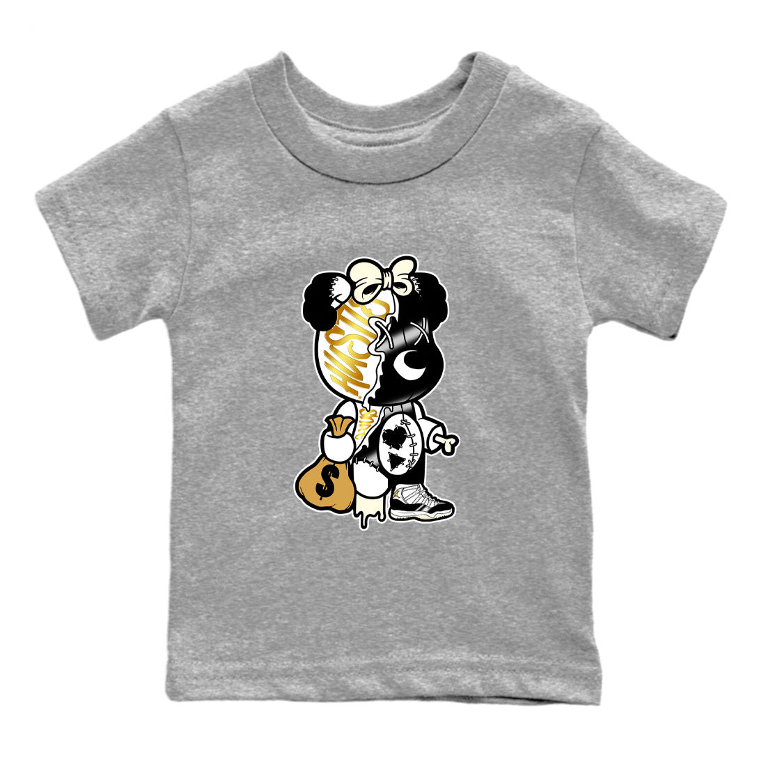 11s Gratitude shirt to match jordans Stitched Hustle Bear sneaker tees Air Jordan 11 Retro Gratitude SNRT Sneaker Tees Youth Kid's Baby Shirt Heather Grey 2 T-Shirt