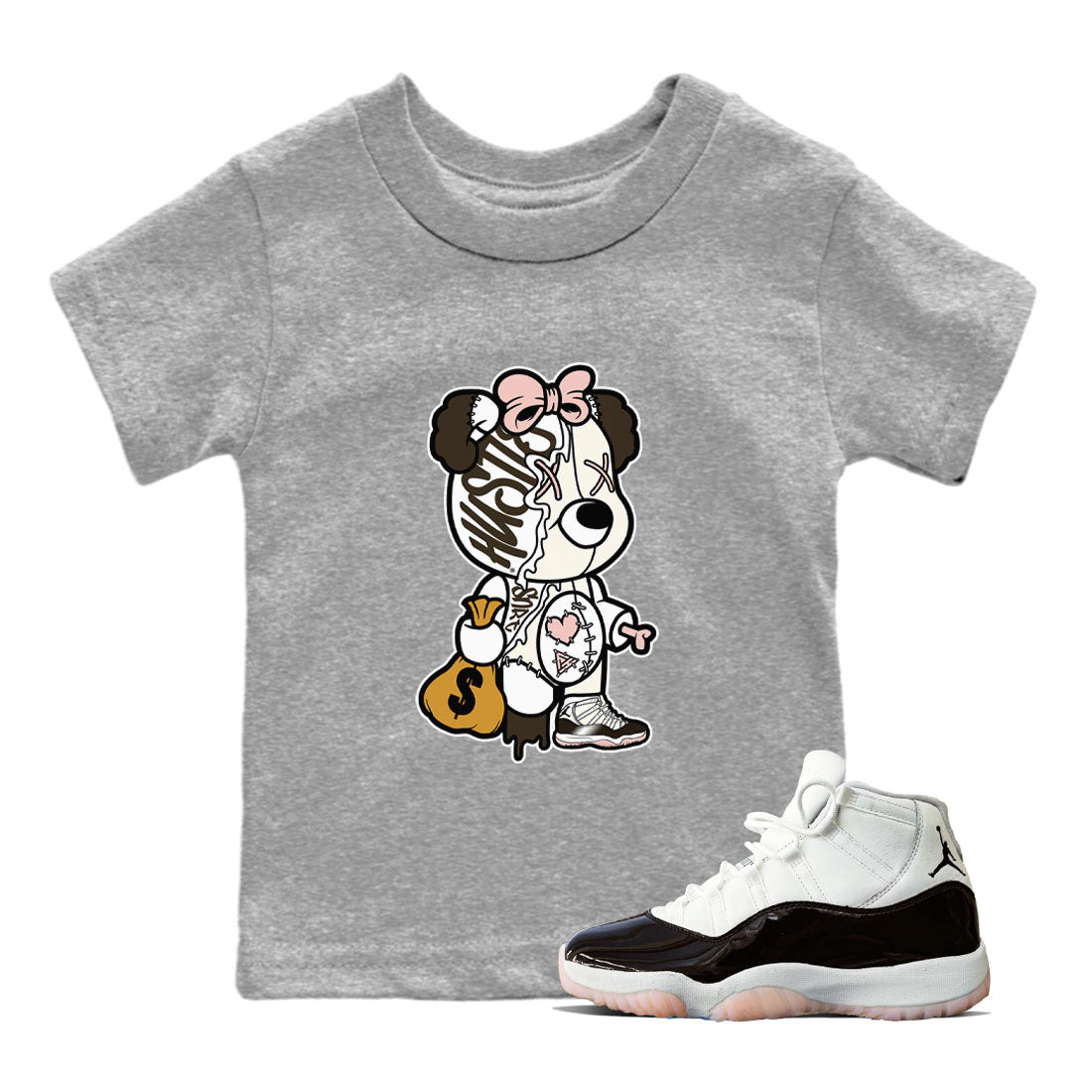 Jordan 11 WMNS Neapolitan sneaker shirt to match jordans Stitched Hustle Bear sneaker tees Air Jordan 11 Neapolitan SNRT Sneaker Tees Youth Kid's Baby Shirt Heather Grey 1 T-Shirt