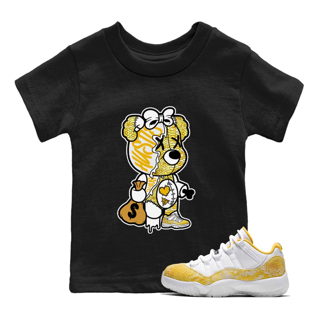 Air Jordan 11 Yellow Python unique Halloween sneaker tee Stitched Hustle Bear Sneaker Tees Air Jordan 11 Yellow Snakeskin Sneaker Release Tees Kids Shirts Black 1