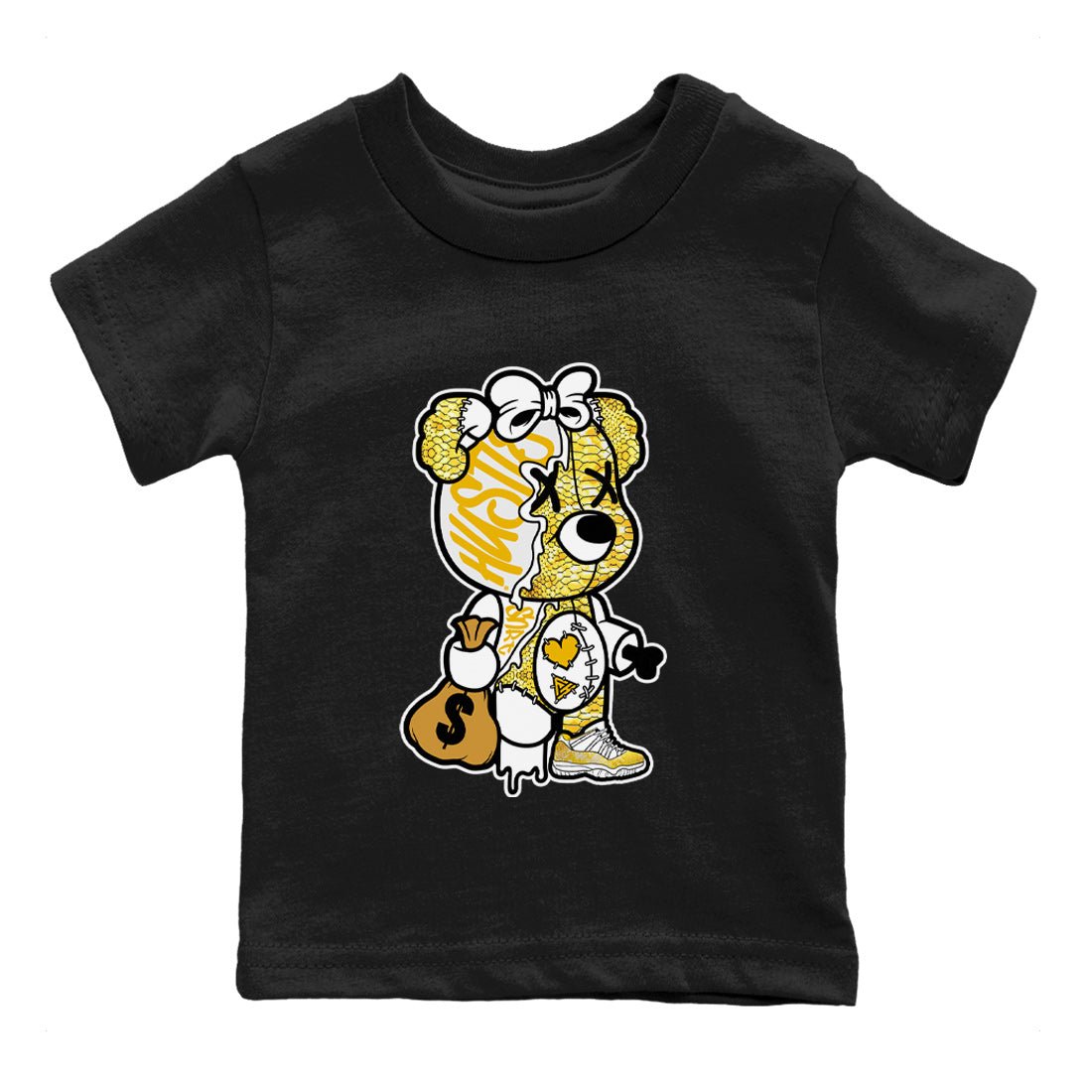 Air Jordan 11 Yellow Python unique Halloween sneaker tee Stitched Hustle Bear Sneaker Tees Air Jordan 11 Yellow Snakeskin Sneaker Release Tees Kids Shirts Black 2