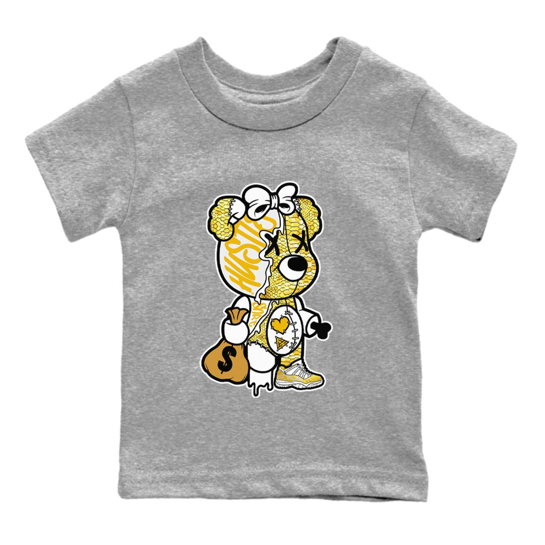 Air Jordan 11 Yellow Python unique Halloween sneaker tee Stitched Hustle Bear Sneaker Tees Air Jordan 11 Yellow Snakeskin Sneaker Release Tees Kids Shirts Heather Grey 2
