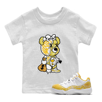 Air Jordan 11 Yellow Python unique Halloween sneaker tee Stitched Hustle Bear Sneaker Tees Air Jordan 11 Yellow Snakeskin Sneaker Release Tees Kids Shirts White 1