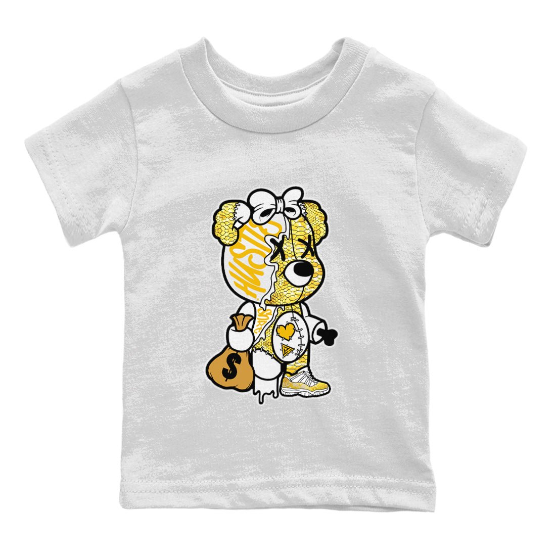 Air Jordan 11 Yellow Python unique Halloween sneaker tee Stitched Hustle Bear Sneaker Tees Air Jordan 11 Yellow Snakeskin Sneaker Release Tees Kids Shirts White 2