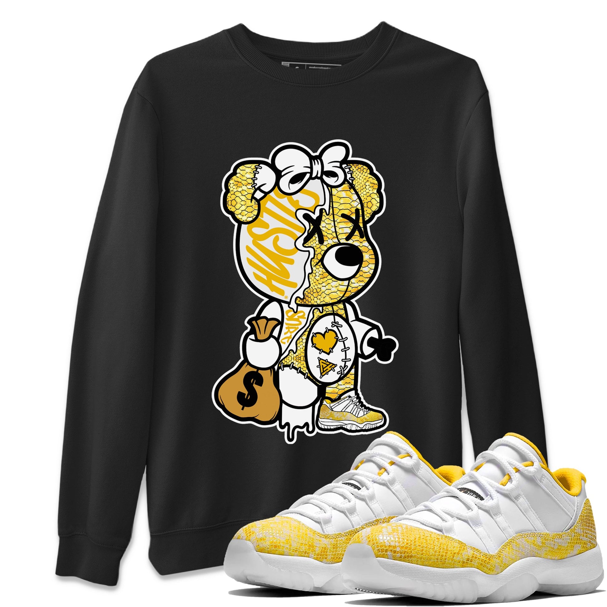 Air Jordan 11 Yellow Python unique Halloween sneaker tee Stitched Hustle Bear Sneaker Tees Air Jordan 11 Yellow Snakeskin Sneaker Release Tees Unisex Shirts Black 1