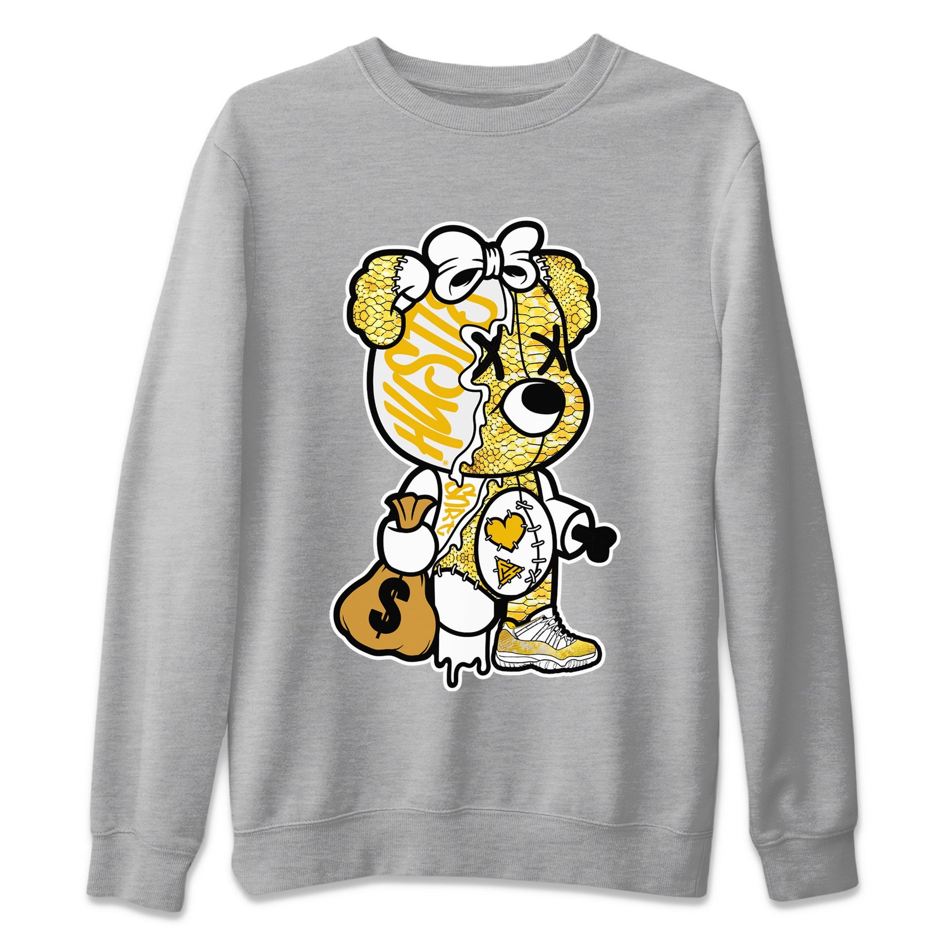 Air Jordan 11 Yellow Python unique Halloween sneaker tee Stitched Hustle Bear Sneaker Tees Air Jordan 11 Yellow Snakeskin Sneaker Release Tees Unisex Shirts Heather Grey 2