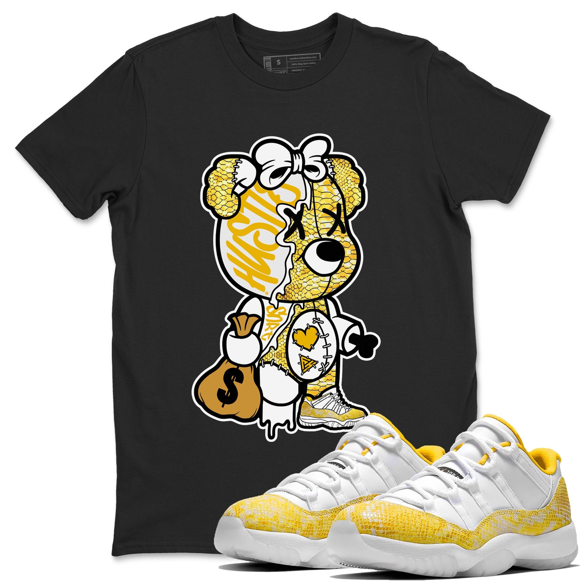 Air Jordan 11 Yellow Python unique Halloween sneaker tee Stitched Hustle Bear Sneaker Tees Air Jordan 11 Yellow Snakeskin Sneaker Release Tees Unisex Shirts Black 1