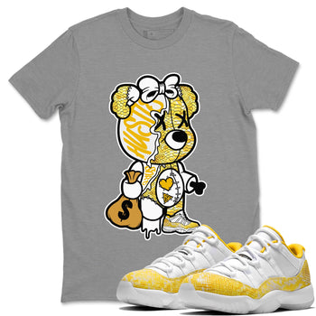 Air Jordan 11 Yellow Python unique Halloween sneaker tee Stitched Hustle Bear Sneaker Tees Air Jordan 11 Yellow Snakeskin Sneaker Release Tees Unisex Shirts Heather Grey 1