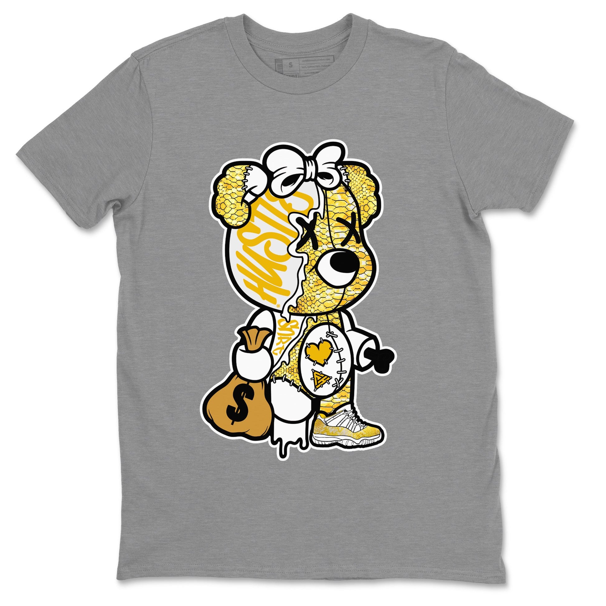 Air Jordan 11 Yellow Python unique Halloween sneaker tee Stitched Hustle Bear Sneaker Tees Air Jordan 11 Yellow Snakeskin Sneaker Release Tees Unisex Shirts Heather Grey 2