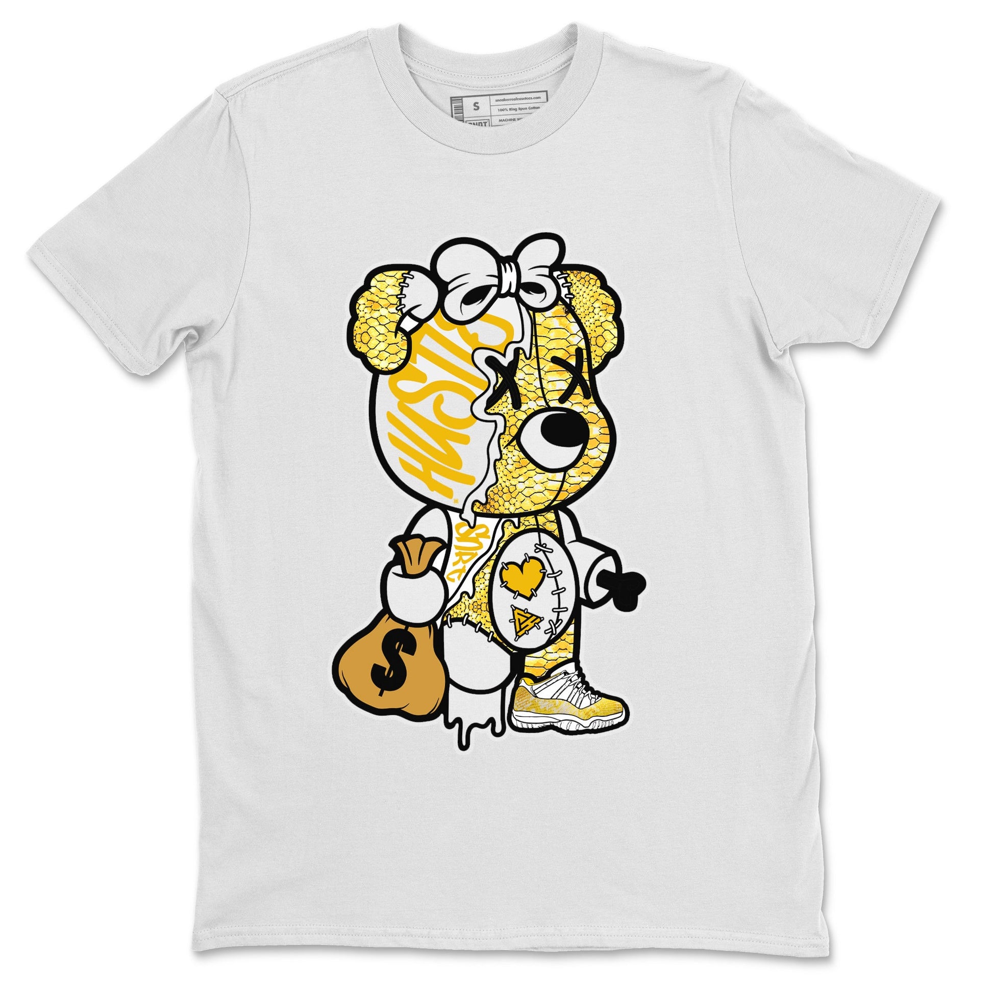 Air Jordan 11 Yellow Python unique Halloween sneaker tee Stitched Hustle Bear Sneaker Tees Air Jordan 11 Yellow Snakeskin Sneaker Release Tees Unisex Shirts White 2