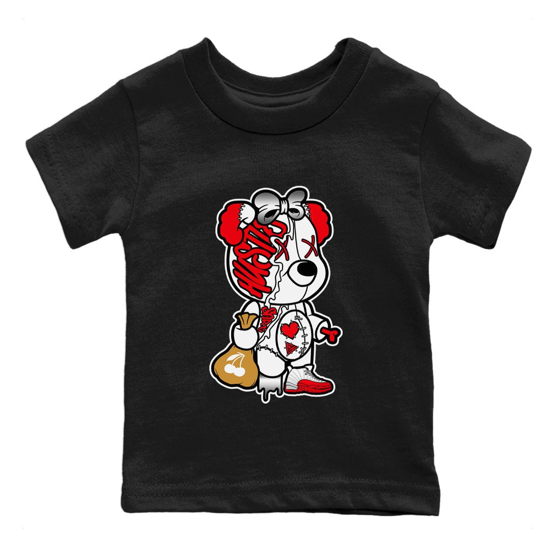 12s Cherry unique Halloween sneaker tee Stitched Hustle Bear Sneaker Tees Air Jordan 12 Cherry Sneaker Release Tees Kids Shirts Black 2