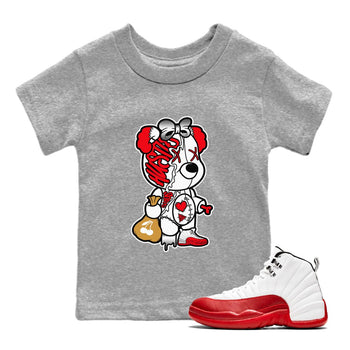 12s Cherry unique Halloween sneaker tee Stitched Hustle Bear Sneaker Tees Air Jordan 12 Cherry Sneaker Release Tees Kids Shirts Heather Grey 1