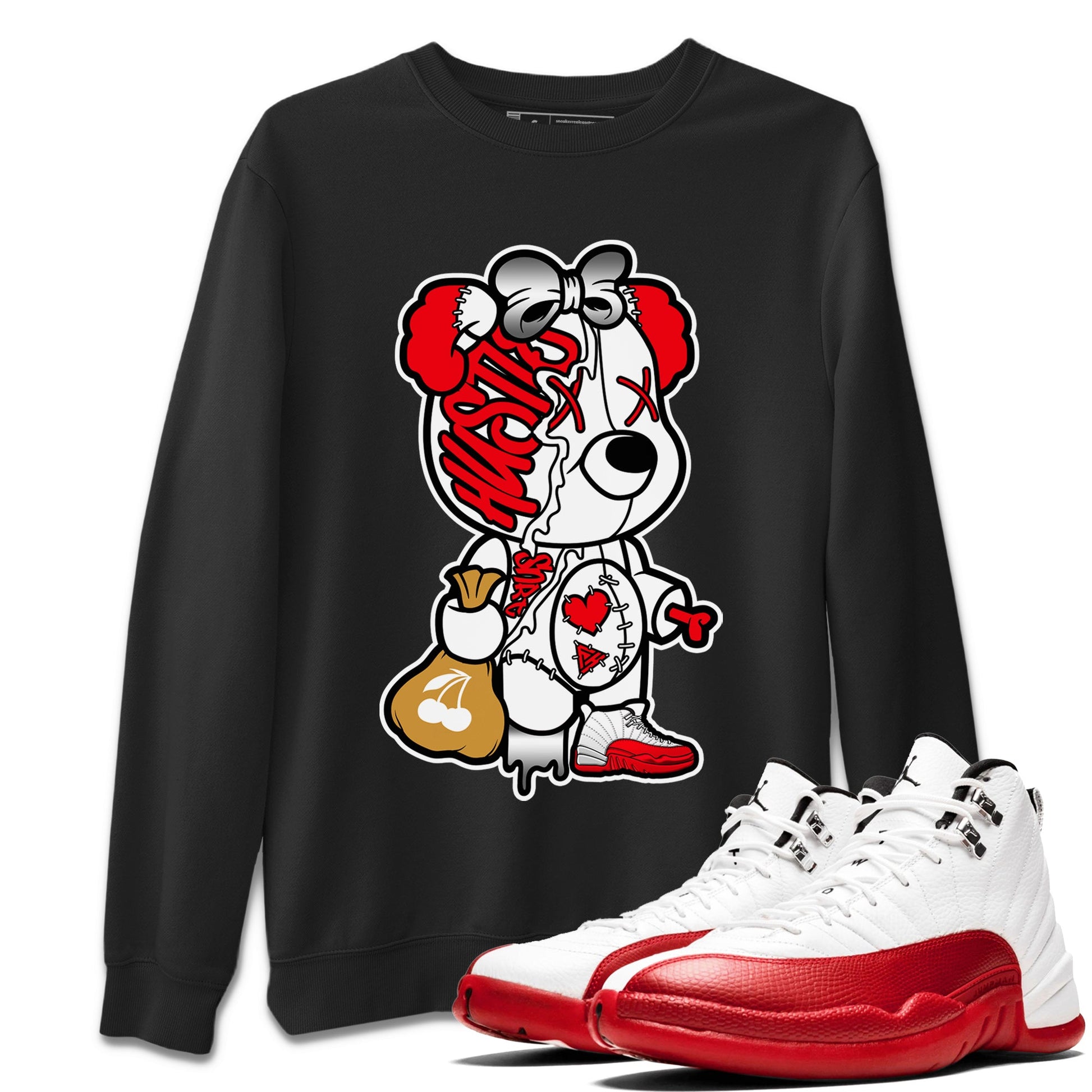 12s Cherry unique Halloween sneaker tee Stitched Hustle Bear Sneaker Tees Air Jordan 12 Cherry Sneaker Release Tees Unisex Shirts Black 1