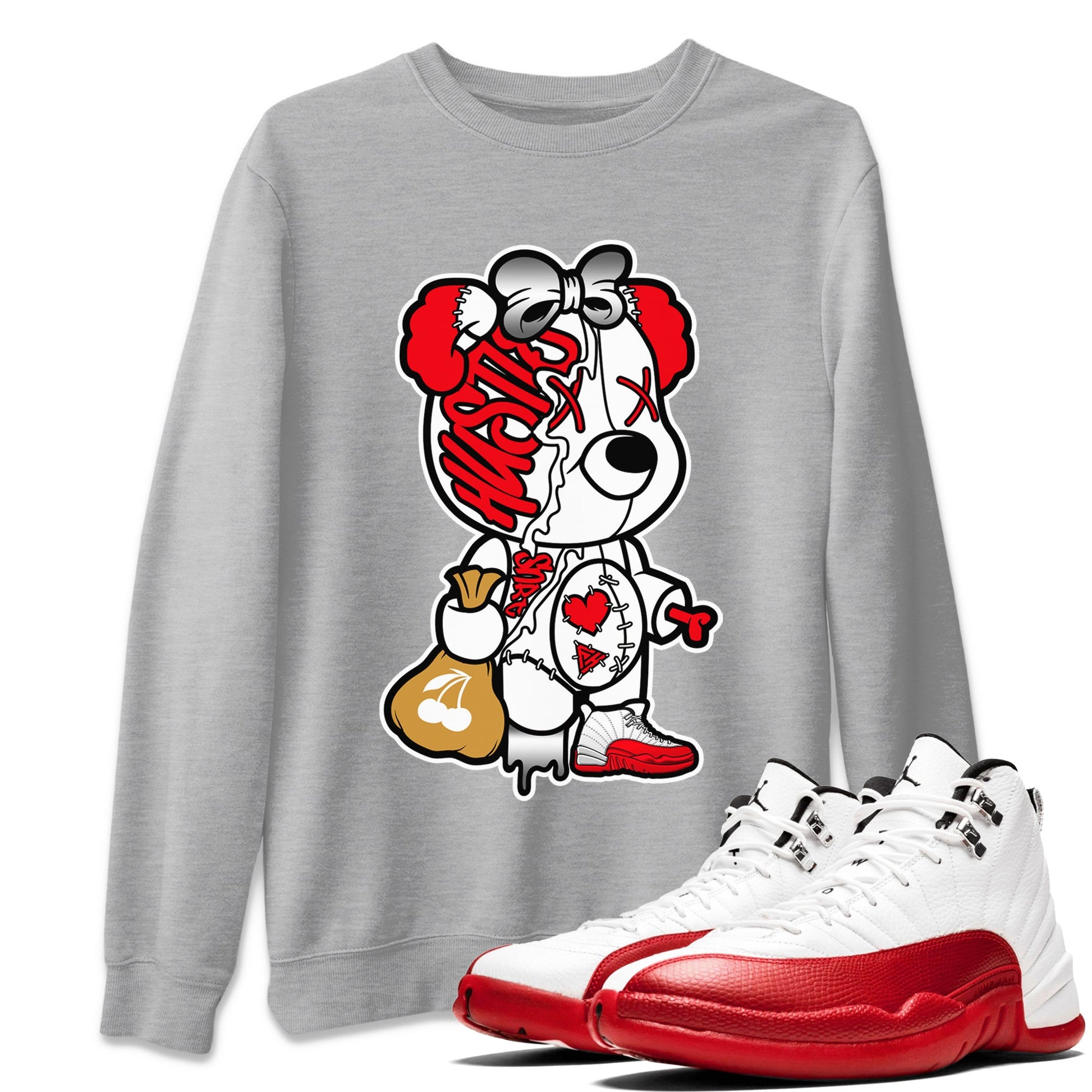 12s Cherry unique Halloween sneaker tee Stitched Hustle Bear Sneaker Tees Air Jordan 12 Cherry Sneaker Release Tees Unisex Shirts Heather Grey 1