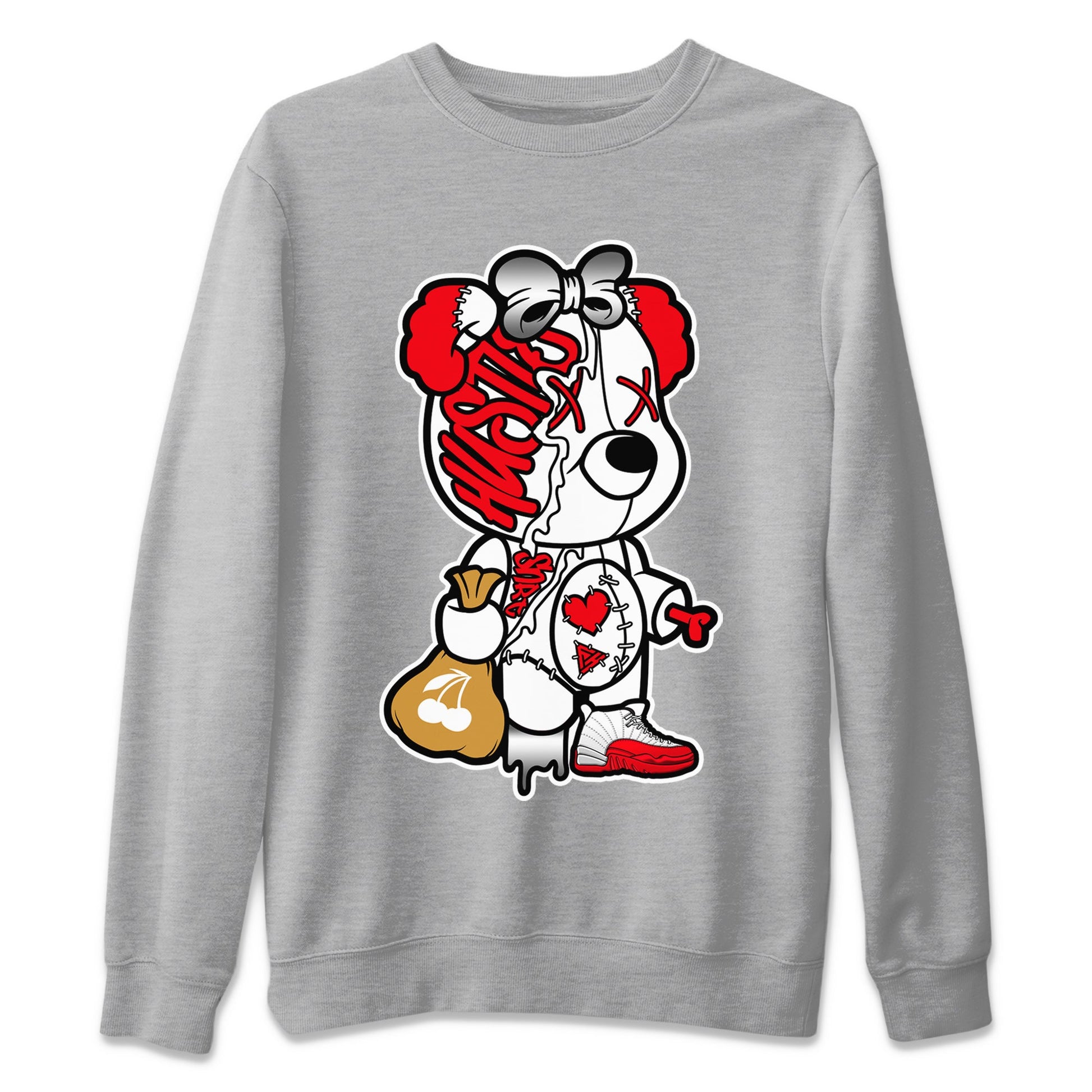 12s Cherry unique Halloween sneaker tee Stitched Hustle Bear Sneaker Tees Air Jordan 12 Cherry Sneaker Release Tees Unisex Shirts Heather Grey 2
