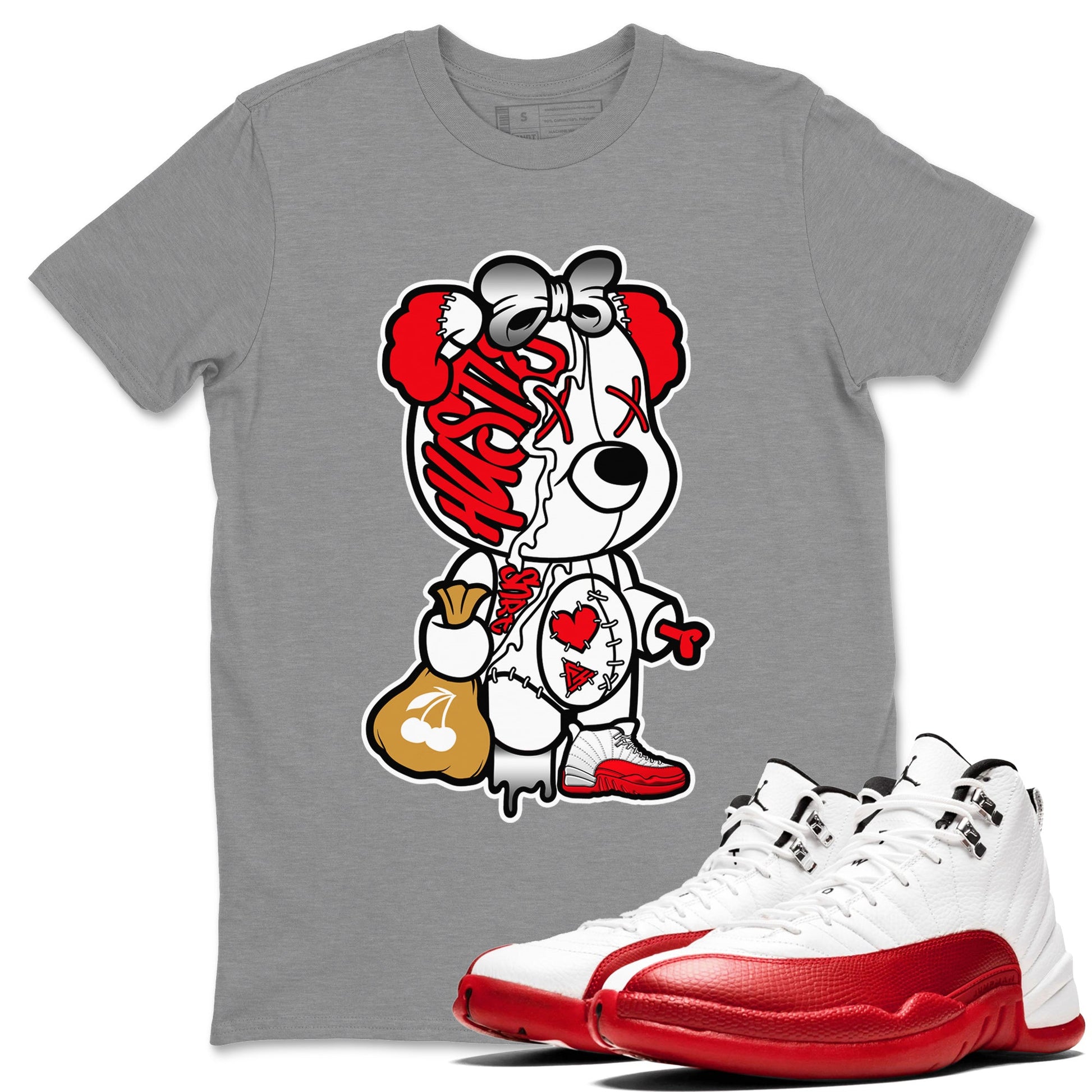 12s Cherry unique Halloween sneaker tee Stitched Hustle Bear Sneaker Tees Air Jordan 12 Cherry Sneaker Release Tees Unisex Shirts Heather Grey 1