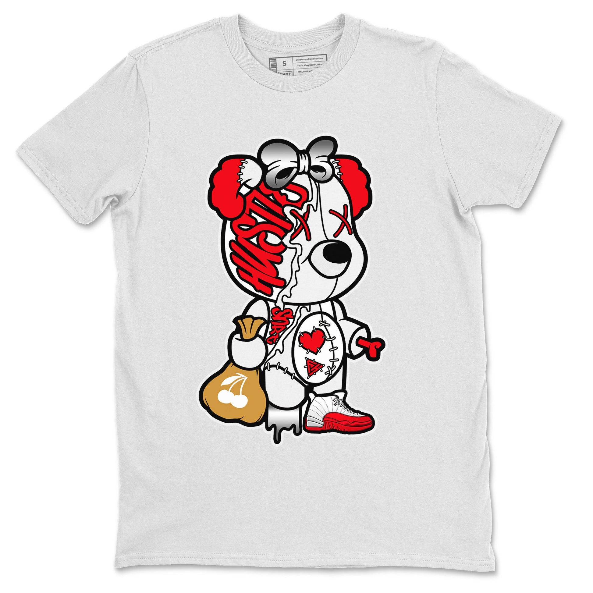 12s Cherry unique Halloween sneaker tee Stitched Hustle Bear Sneaker Tees Air Jordan 12 Cherry Sneaker Release Tees Unisex Shirts White 2
