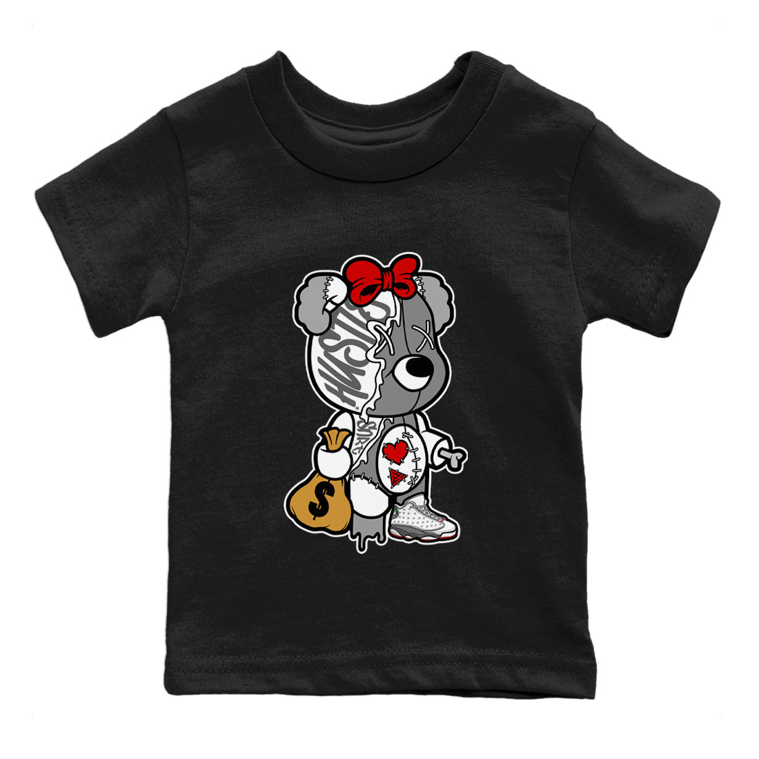 Air Jordan 13 Wolf Grey unique Halloween sneaker tee Stitched Hustle Bear Sneaker Tees Air Jordan 13 Retro Wolf Grey T-Shirt Kids Shirts Black 2