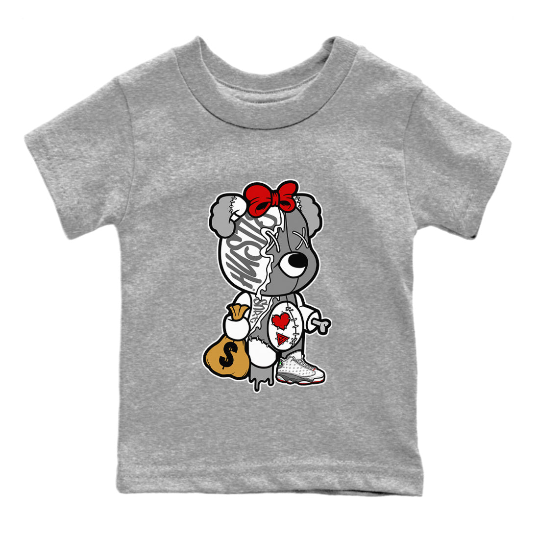 Air Jordan 13 Wolf Grey unique Halloween sneaker tee Stitched Hustle Bear Sneaker Tees Air Jordan 13 Retro Wolf Grey T-Shirt Kids Shirts Heather Grey 2