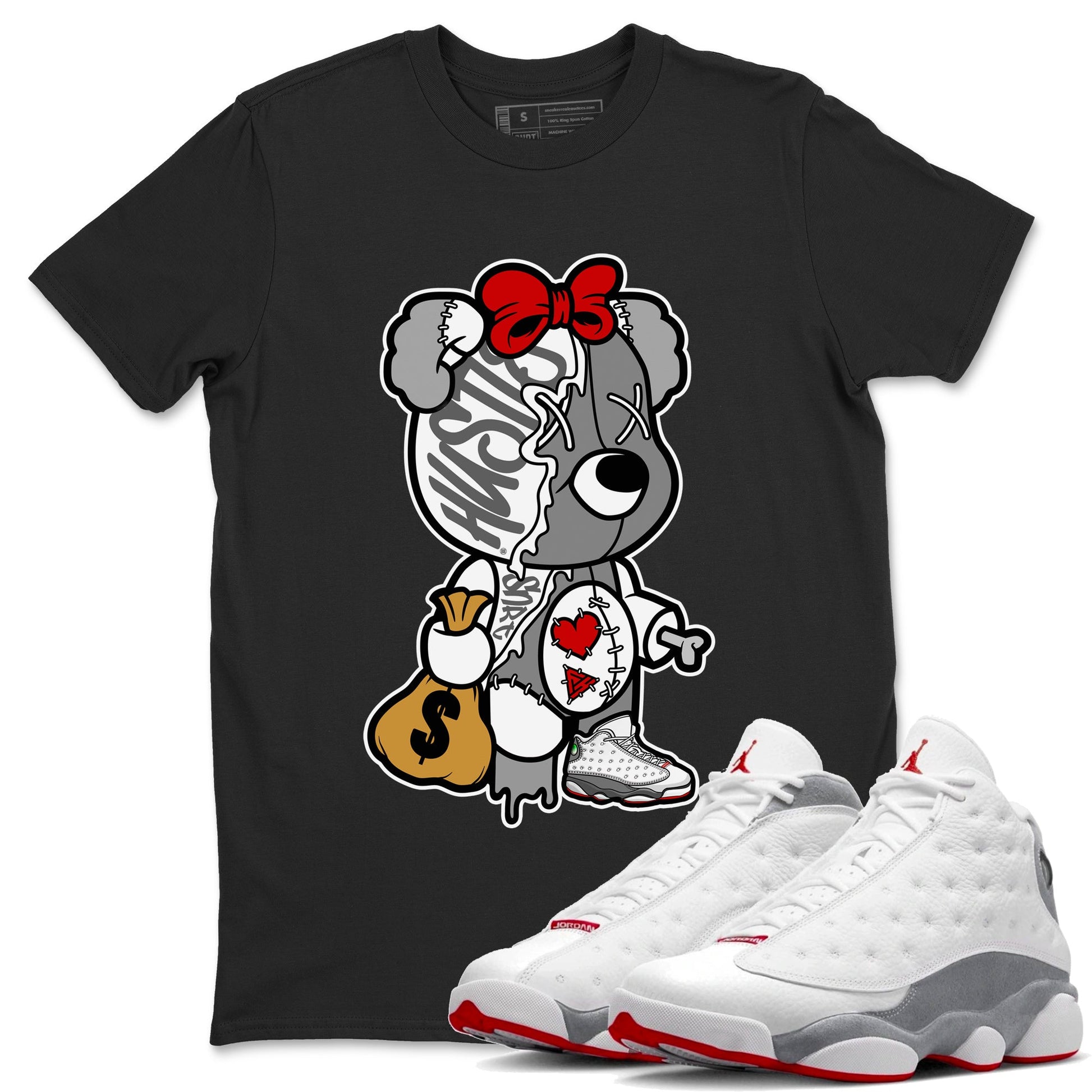 Air Jordan 13 Wolf Grey unique Halloween sneaker tee Stitched Hustle Bear Sneaker Tees Air Jordan 13 Retro Wolf Grey T-Shirt Unisex Shirts Black 1