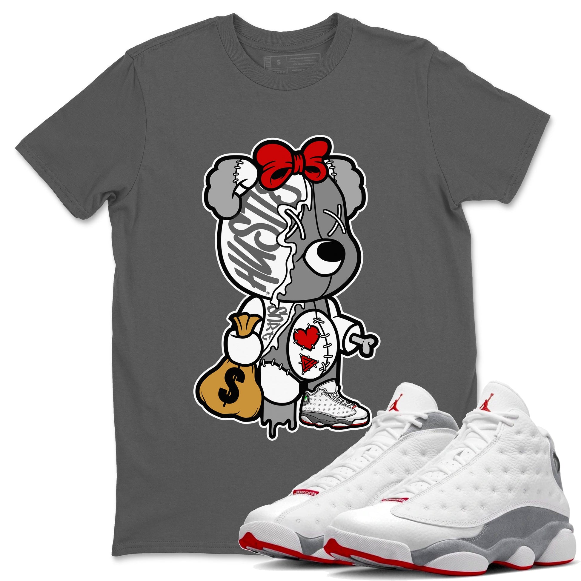 Air Jordan 13 Wolf Grey Stitched Hustle Bear Crew Neck Sneaker Tees Air Jordan 13 Wolf Grey Sneaker T-Shirts Washing and Care Tip