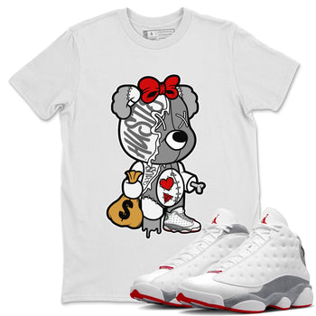 Air Jordan 13 Wolf Grey unique Halloween sneaker tee Stitched Hustle Bear Sneaker Tees Air Jordan 13 Retro Wolf Grey T-Shirt Unisex Shirts White 1