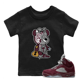 AJ5 Burgundy shirt to match jordans Stitched Hustle Bear sneaker tees Air Jordan 5 Burgundy SNRT Sneaker Release Tees Baby Toddler Black 1 T-Shirt