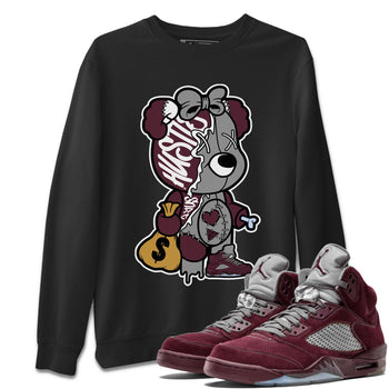 AJ5 Burgundy shirt to match jordans Stitched Hustle Bear sneaker tees Air Jordan 5 Burgundy SNRT Sneaker Release Tees Unisex Black 1 T-Shirt