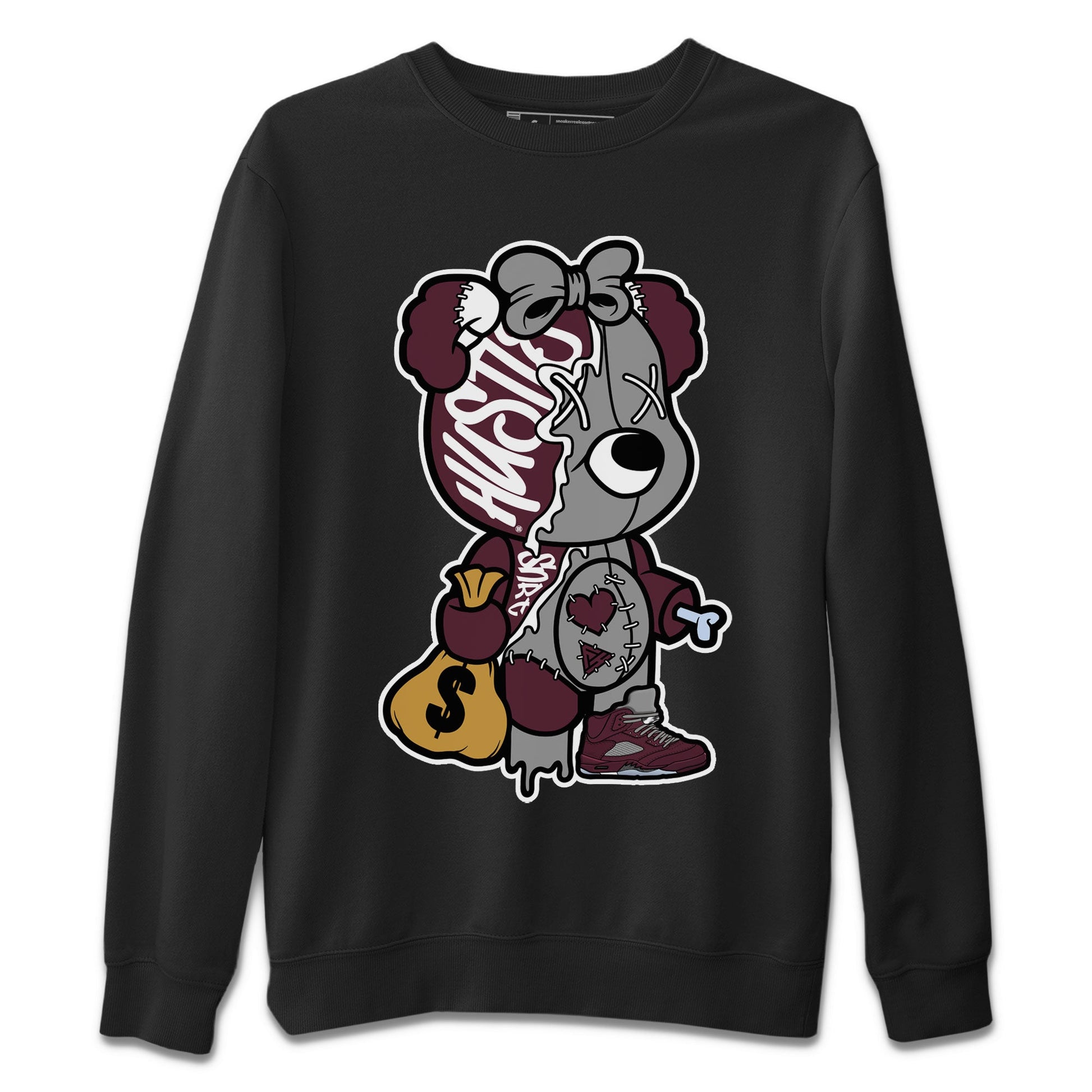 AJ5 Burgundy shirt to match jordans Stitched Hustle Bear sneaker tees Air Jordan 5 Burgundy SNRT Sneaker Release Tees Unisex Black 2 T-Shirt