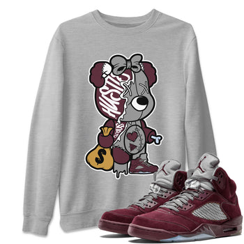 AJ5 Burgundy shirt to match jordans Stitched Hustle Bear sneaker tees Air Jordan 5 Burgundy SNRT Sneaker Release Tees Unisex Heather Grey 1 T-Shirt