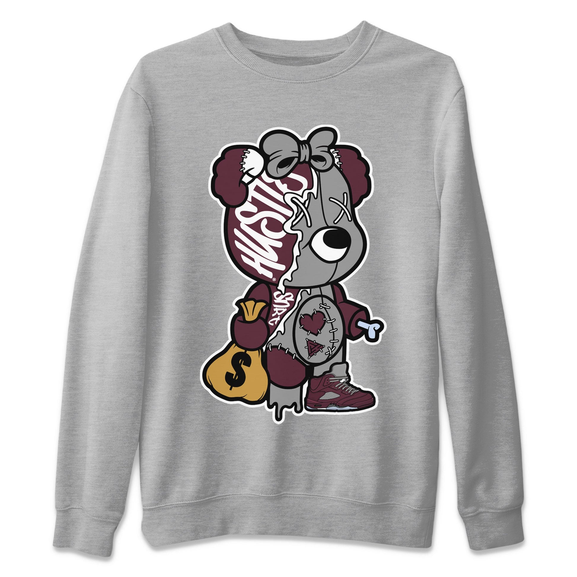 AJ5 Burgundy shirt to match jordans Stitched Hustle Bear sneaker tees Air Jordan 5 Burgundy SNRT Sneaker Release Tees Unisex Heather Grey 2 T-Shirt