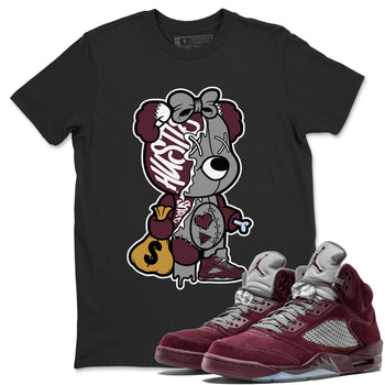 AJ5 Burgundy shirt to match jordans Stitched Hustle Bear sneaker tees Air Jordan 5 Burgundy SNRT Sneaker Release Tees Unisex Black 1 T-Shirt
