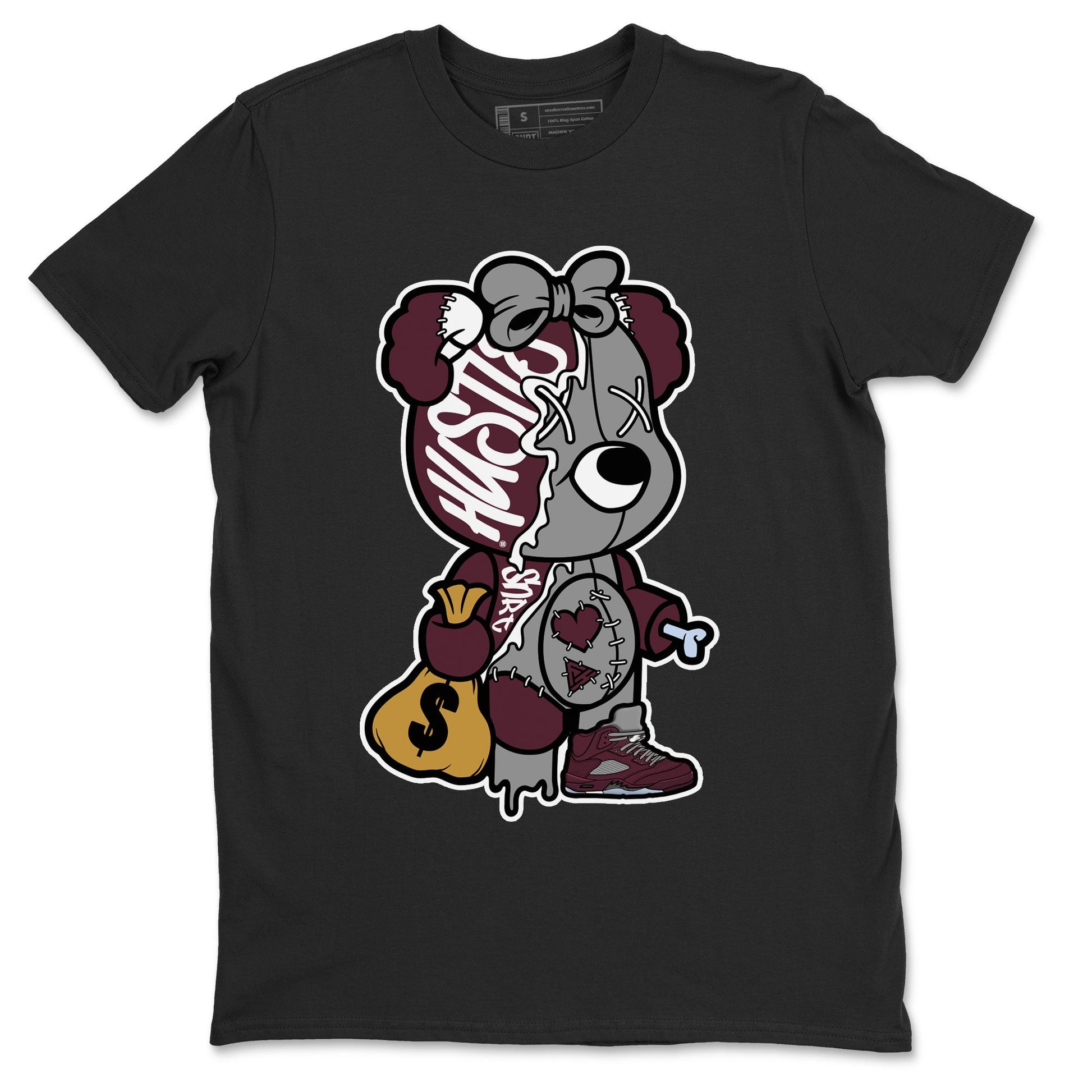 AJ5 Burgundy shirt to match jordans Stitched Hustle Bear sneaker tees Air Jordan 5 Burgundy SNRT Sneaker Release Tees Unisex Black 2 T-Shirt
