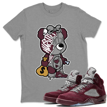 AJ5 Burgundy shirt to match jordans Stitched Hustle Bear sneaker tees Air Jordan 5 Burgundy SNRT Sneaker Release Tees Unisex Heather Grey 1 T-Shirt