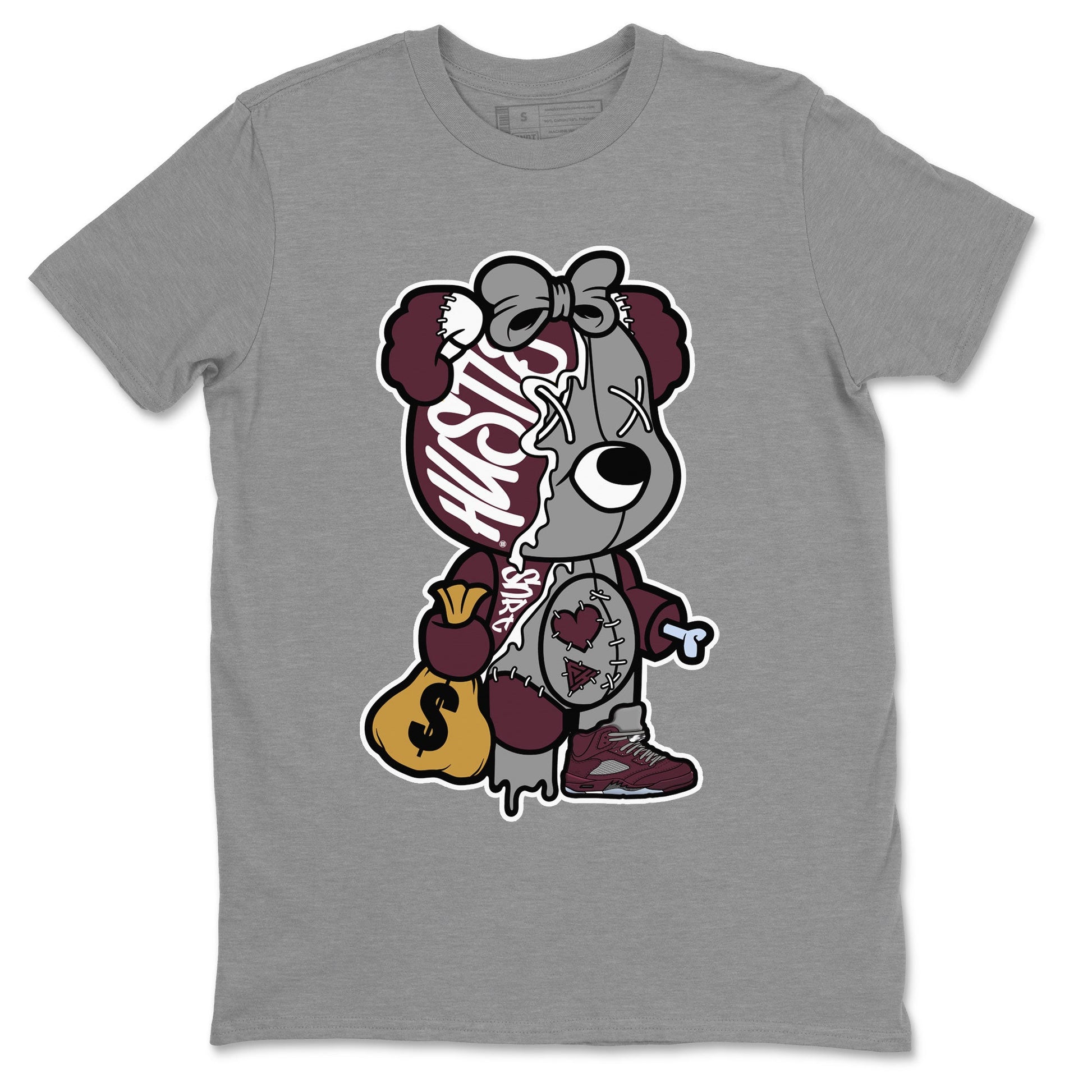 AJ5 Burgundy shirt to match jordans Stitched Hustle Bear sneaker tees Air Jordan 5 Burgundy SNRT Sneaker Release Tees Unisex Heather Grey 2 T-Shirt