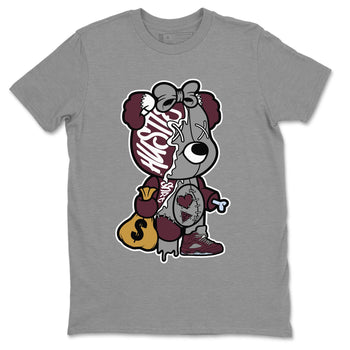 AJ5 Burgundy shirt to match jordans Stitched Hustle Bear sneaker tees Air Jordan 5 Burgundy SNRT Sneaker Release Tees Unisex Heather Grey 2 T-Shirt