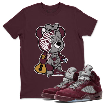 AJ5 Burgundy shirt to match jordans Stitched Hustle Bear sneaker tees Air Jordan 5 Burgundy SNRT Sneaker Release Tees Unisex Maroon 1 T-Shirt