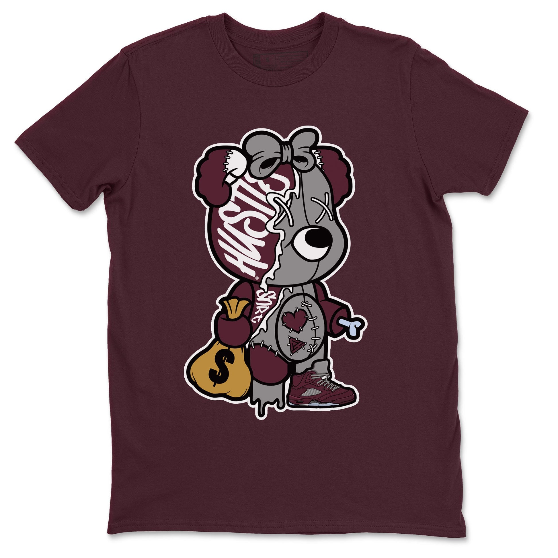 AJ5 Burgundy shirt to match jordans Stitched Hustle Bear sneaker tees Air Jordan 5 Burgundy SNRT Sneaker Release Tees Unisex Maroon 2 T-Shirt