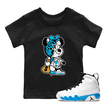 AJ9 Powder Blue shirt to match jordans Stitched Hustle Bear sneaker tees Air Jordan 9 Powder Blue SNRT sneaker release tees baby toddler Black 1 cotton Shirt