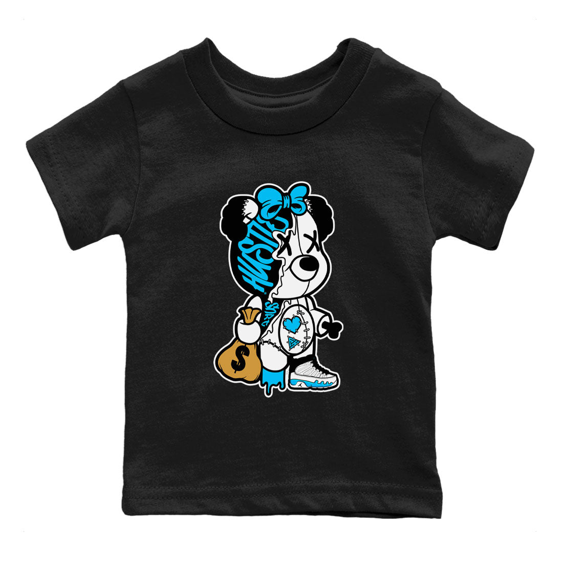 AJ9 Powder Blue shirt to match jordans Stitched Hustle Bear sneaker tees Air Jordan 9 Powder Blue SNRT sneaker release tees baby toddler Black 2 cotton Shirt