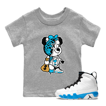 AJ9 Powder Blue shirt to match jordans Stitched Hustle Bear sneaker tees Air Jordan 9 Powder Blue SNRT sneaker release tees baby toddler Heather Grey 1 cotton Shirt