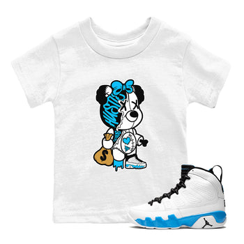 AJ9 Powder Blue shirt to match jordans Stitched Hustle Bear sneaker tees Air Jordan 9 Powder Blue SNRT sneaker release tees baby toddler White 1 cotton Shirt