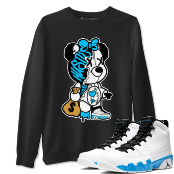 AJ9 Powder Blue shirt to match jordans Stitched Hustle Bear sneaker tees Air Jordan 9 Powder Blue SNRT Sneaker Release Tees unisex cotton Black 1 crew neck shirt