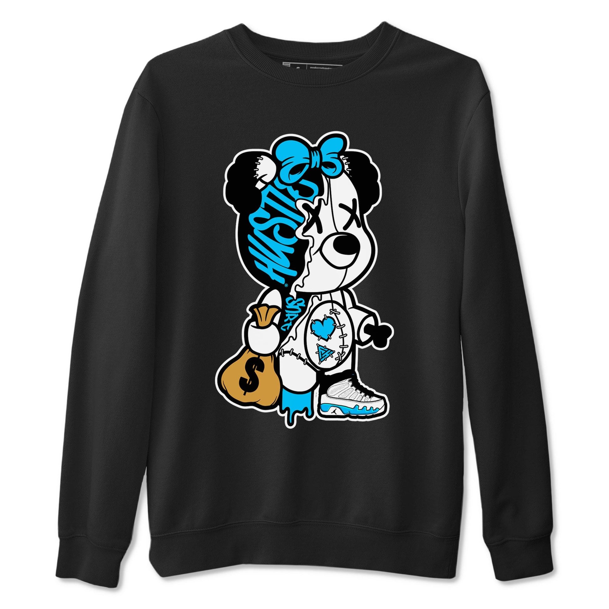 AJ9 Powder Blue shirt to match jordans Stitched Hustle Bear sneaker tees Air Jordan 9 Powder Blue SNRT Sneaker Release Tees unisex cotton Black 2 crew neck shirt