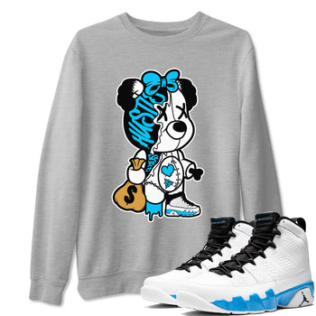 AJ9 Powder Blue shirt to match jordans Stitched Hustle Bear sneaker tees Air Jordan 9 Powder Blue SNRT Sneaker Release Tees unisex cotton Heather Grey 1 crew neck shirt