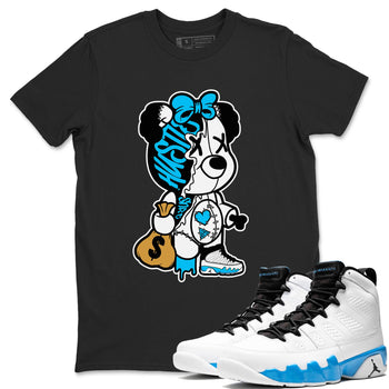 AJ9 Powder Blue shirt to match jordans Stitched Hustle Bear sneaker tees Air Jordan 9 Powder Blue SNRT Sneaker Release Tees unisex cotton Black 1 crew neck shirt