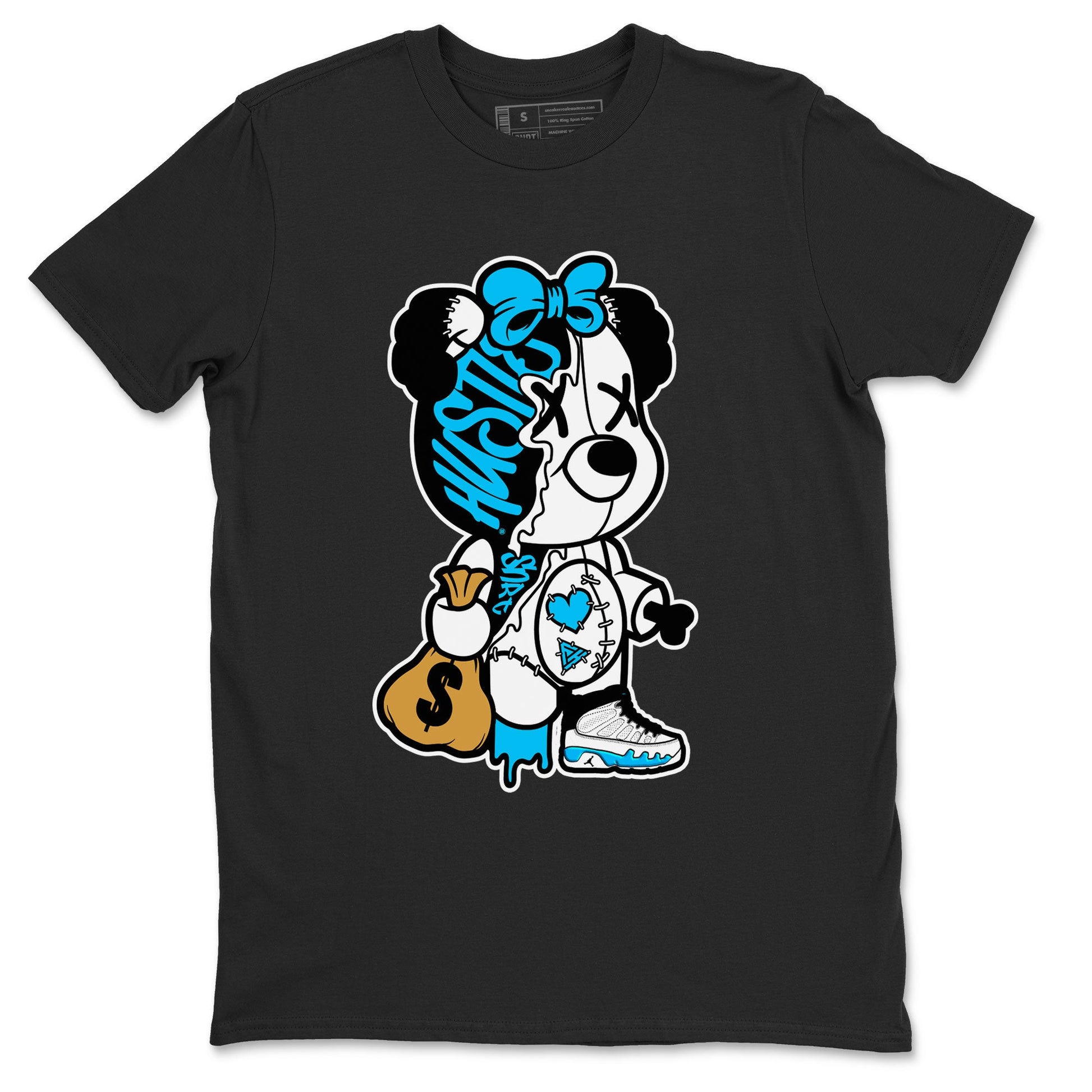 AJ9 Powder Blue shirt to match jordans Stitched Hustle Bear sneaker tees Air Jordan 9 Powder Blue SNRT Sneaker Release Tees unisex cotton Black 2 crew neck shirt