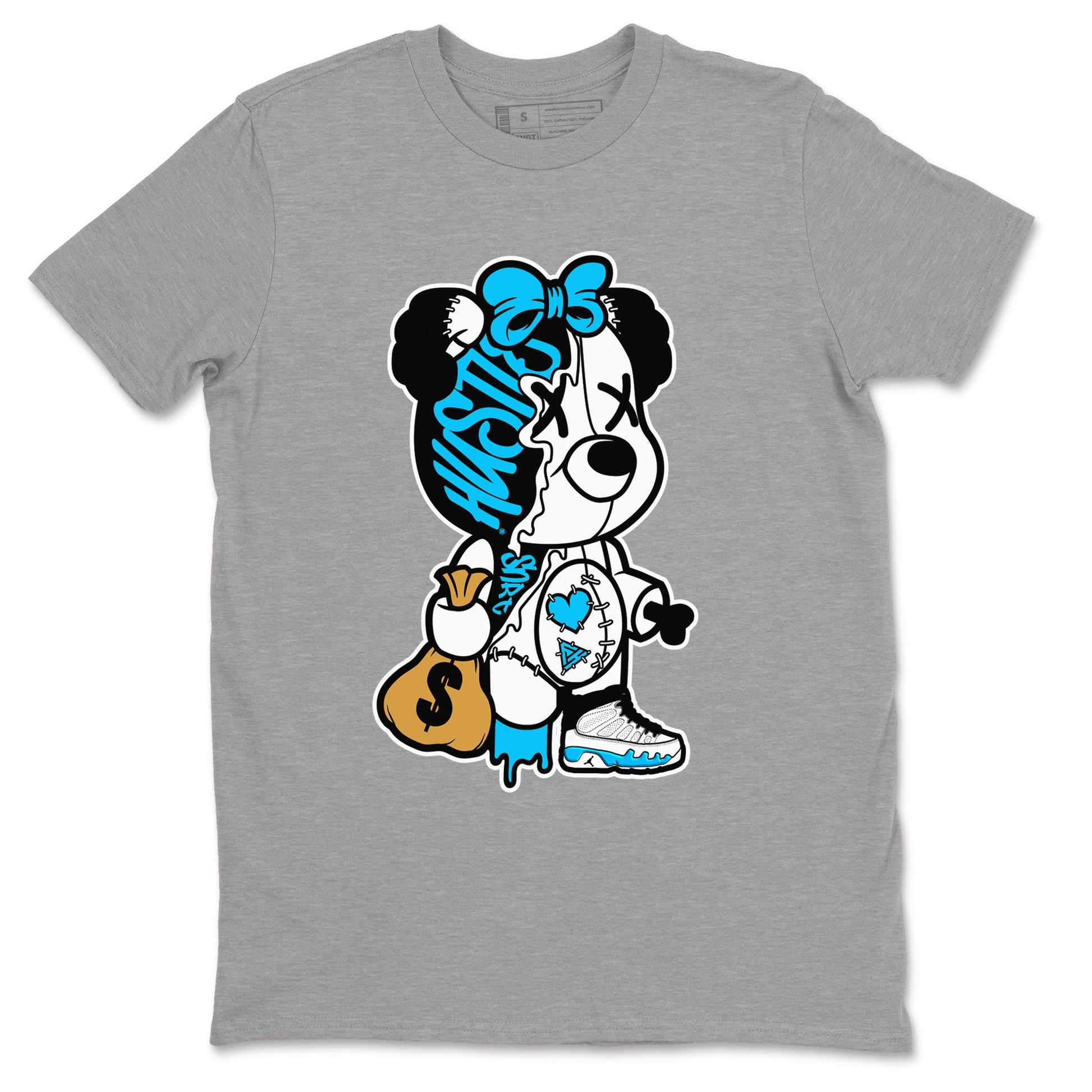 AJ9 Powder Blue shirt to match jordans Stitched Hustle Bear sneaker tees Air Jordan 9 Powder Blue SNRT Sneaker Release Tees unisex cotton Heather Grey 2 crew neck shirt