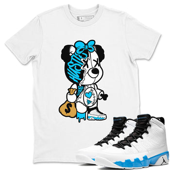 AJ9 Powder Blue shirt to match jordans Stitched Hustle Bear sneaker tees Air Jordan 9 Powder Blue SNRT Sneaker Release Tees unisex cotton White 1 crew neck shirt