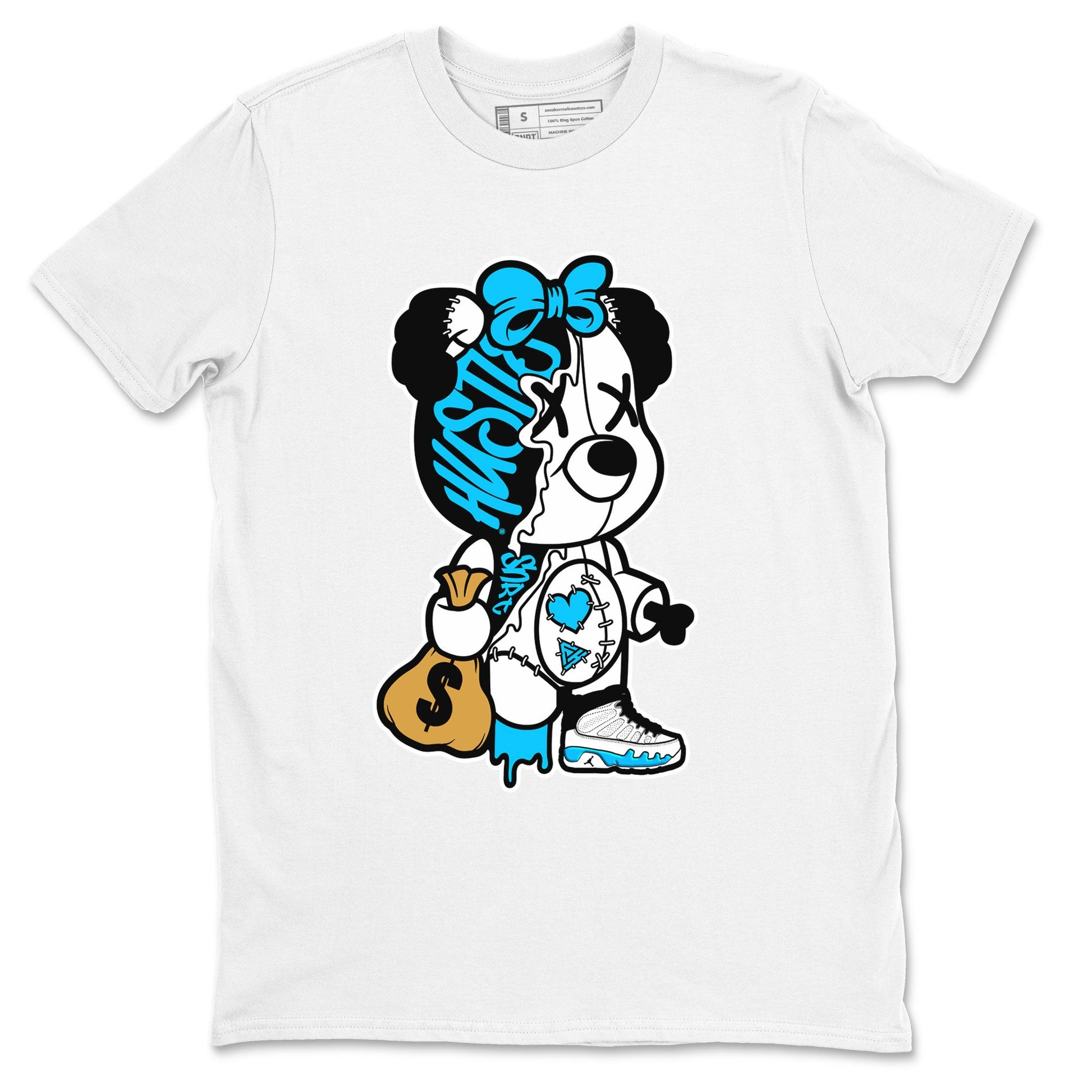 AJ9 Powder Blue shirt to match jordans Stitched Hustle Bear sneaker tees Air Jordan 9 Powder Blue SNRT Sneaker Release Tees unisex cotton White 2 crew neck shirt